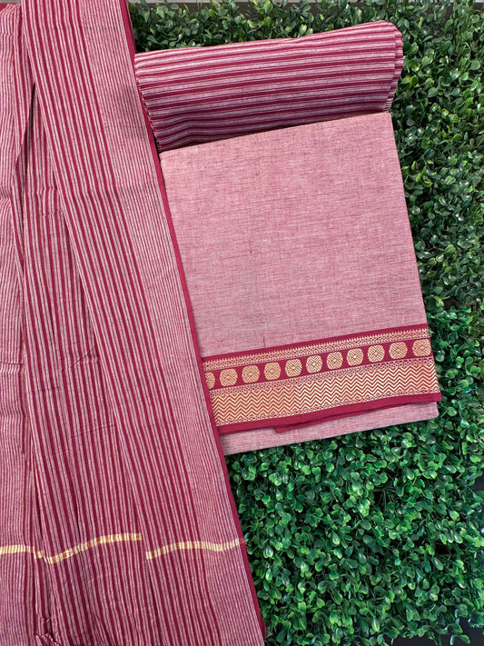 Mauve Dharwad South Cotton 3-Piece Suit