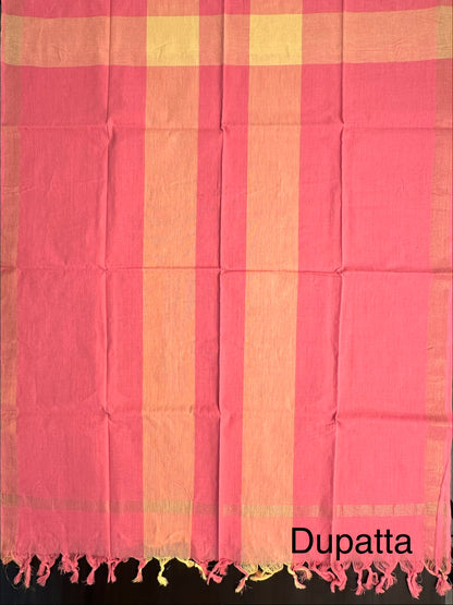 Peach-Pink Striped South Cotton 3-Piece Suit