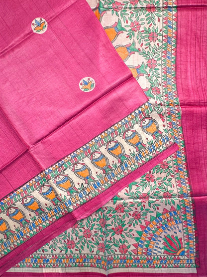 Rani Madhubani Art Pure Tussar Silk Saree