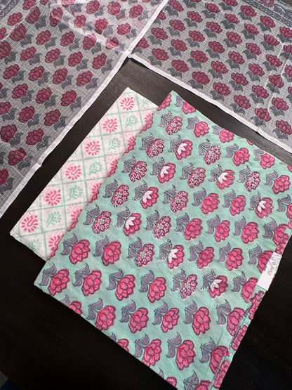 Pista Green Block Printed Pure Cotton Suit