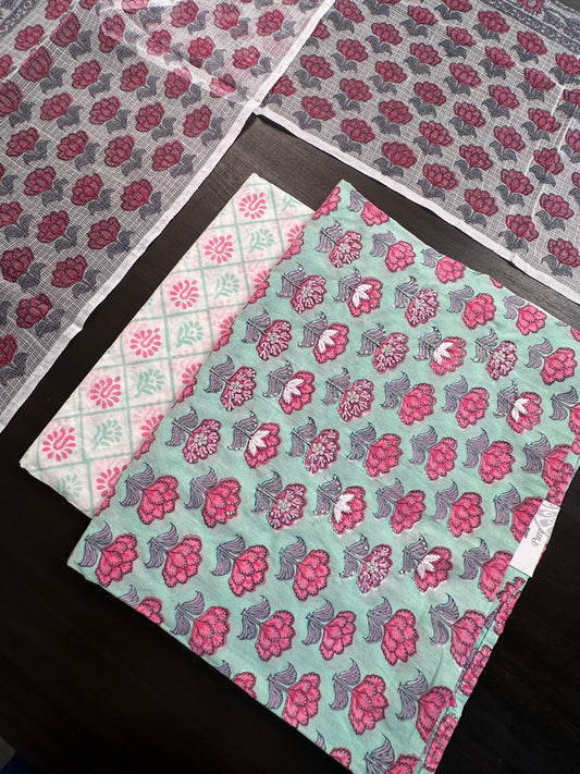 Pista Green Block Printed Pure Cotton Suit