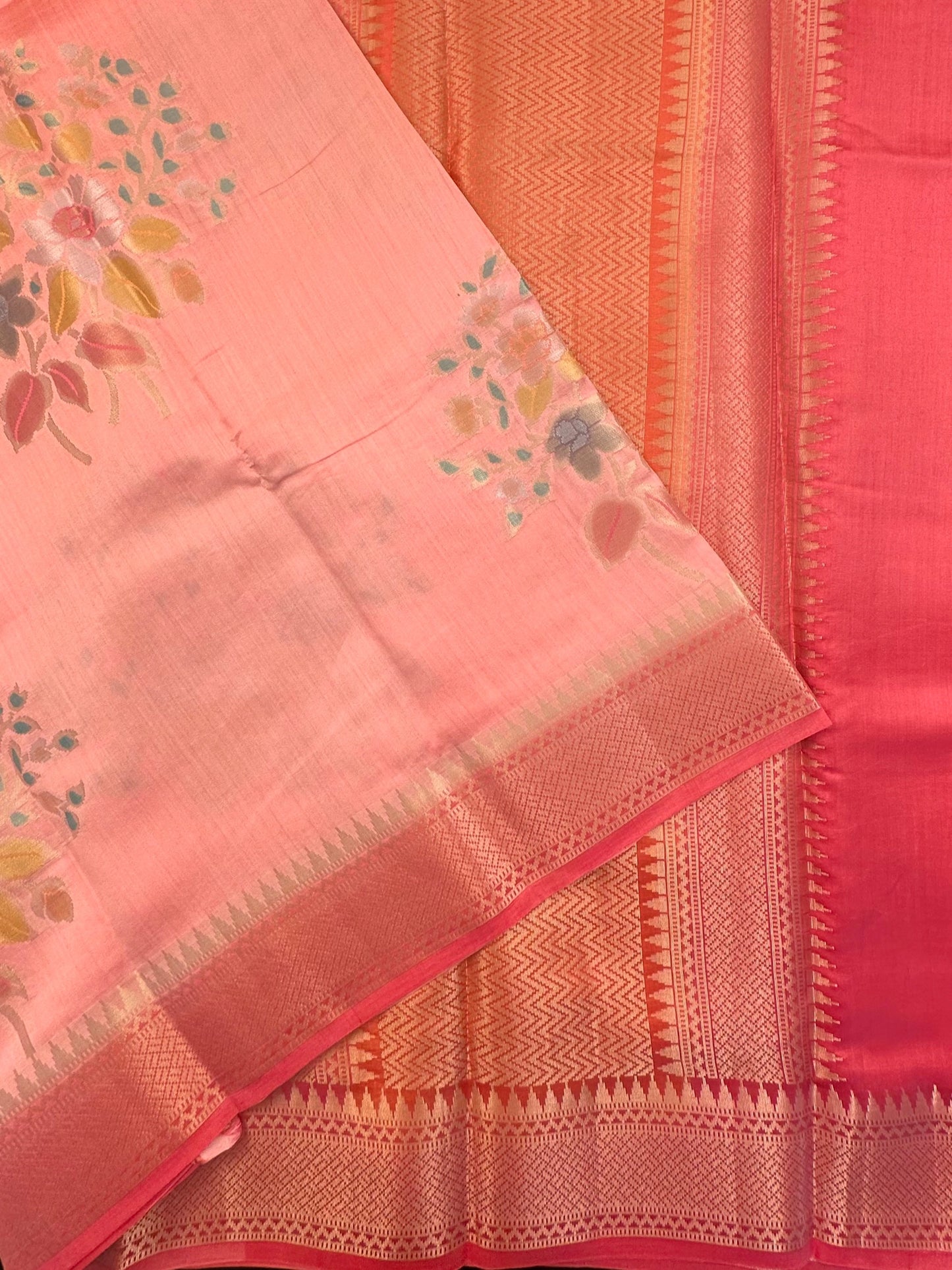 Peach Vishakha Pure Silk Saree