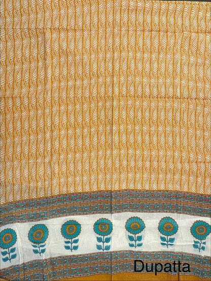 Cream-Mustard Jaipuri Cotton 3-Piece Suit