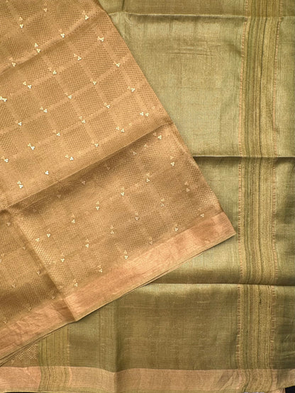 Mehndi Green Emboss Pure Tissue Silk Saree