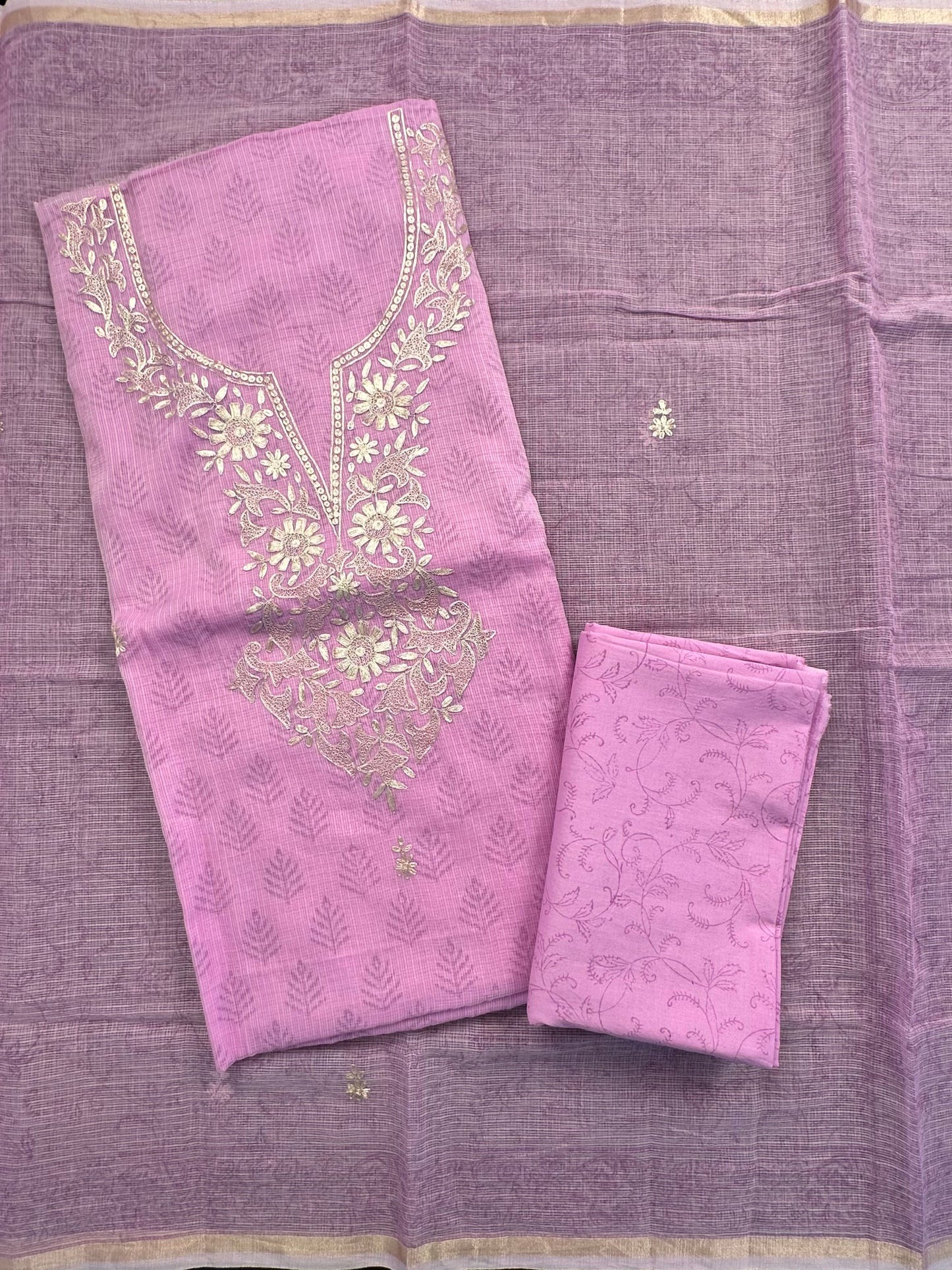 Mauve 4-Piece Kota Doria Cotton Unstitched Suit