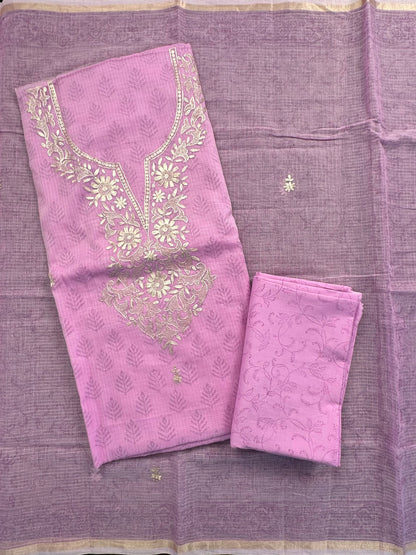 Mauve 4-Piece Kota Doria Cotton Unstitched Suit