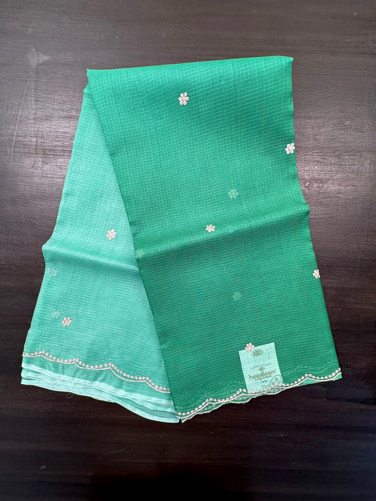 Pista Green Gitika Kota Doria Pure Silk Saree