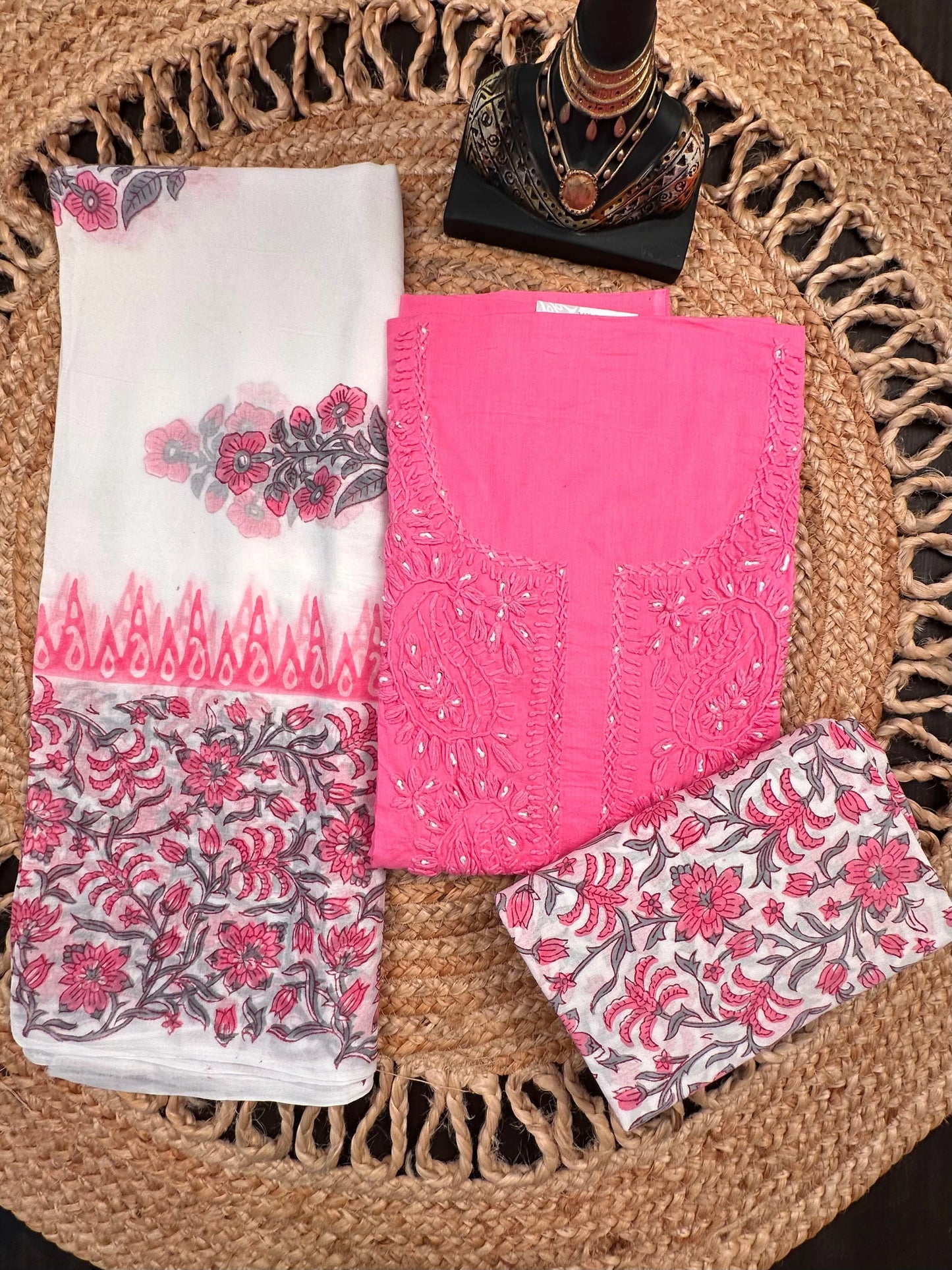 Pink Hand Embroidery Pure Cotton Suit
