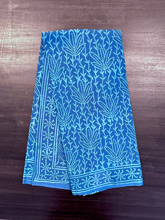 Blue Block Print Pure Cotton Saree