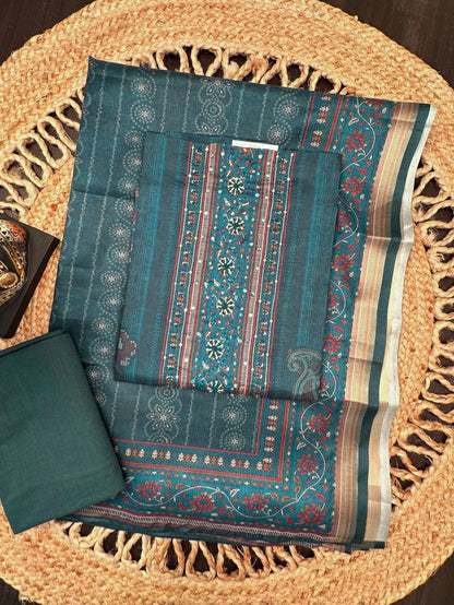 Rama Green Fancy Cotton 3-Piece Suit