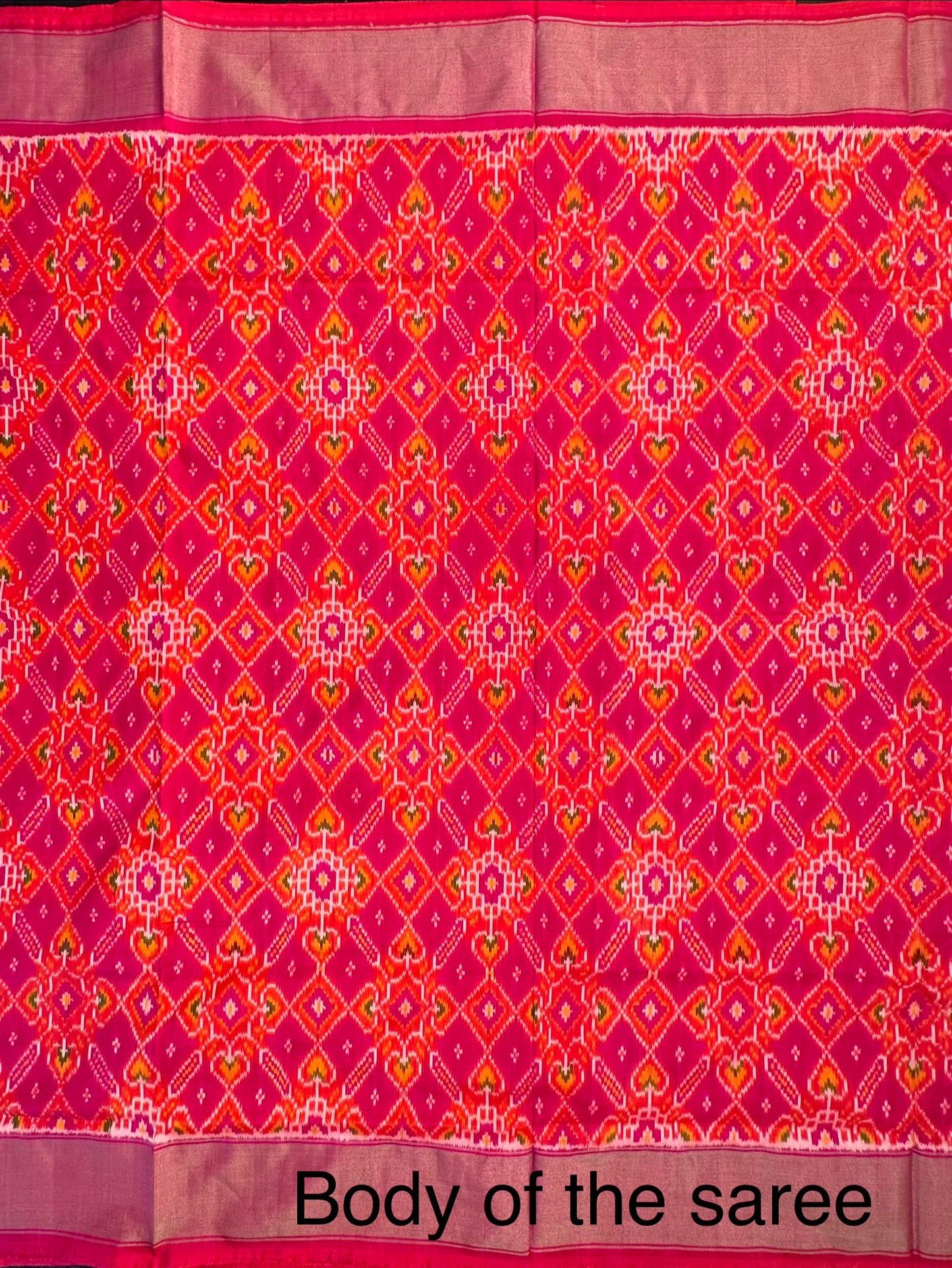 Orange-Rani (Dual Colour) Ikkat Pure Silk Saree
