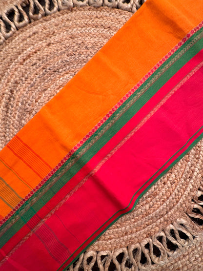 Orange-Red Piyali Bengal Cotton Saree
