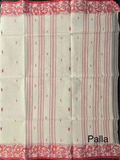 White Red Doodh Aalta Pure Cotton Saree