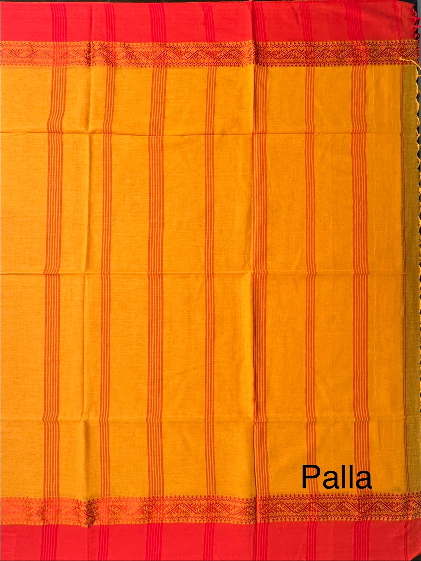 Yellow-Red Piku Bengal Cotton Saree