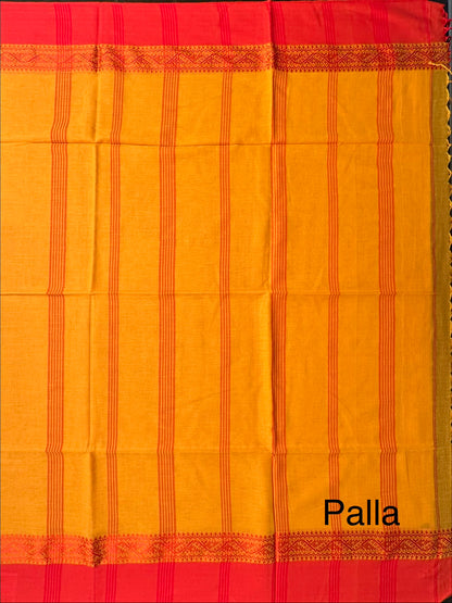 Yellow-Red Piku Bengal Cotton Saree