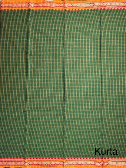 Green Checkered Dharwad South Cotton 3-Piece Suit