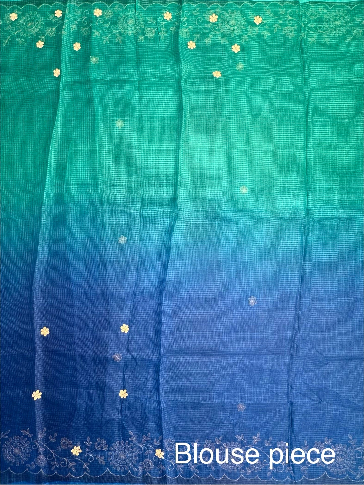 Sea Green-Blue Rati Shaded Kota Doria Pure Silk Saree With Gota Patti Work