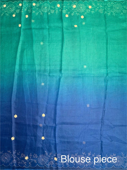 Sea Green-Blue Rati Shaded Kota Doria Pure Silk Saree With Gota Patti Work