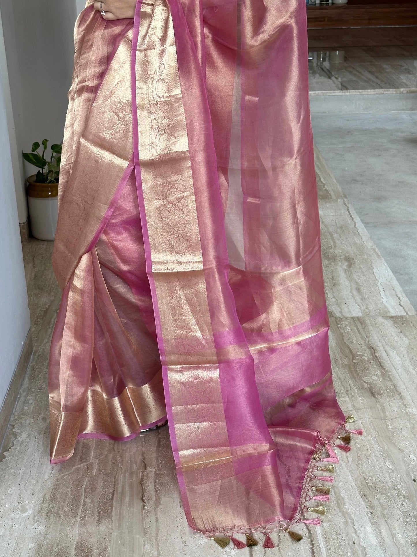 Pink Banarasi Pure Tissue Saree