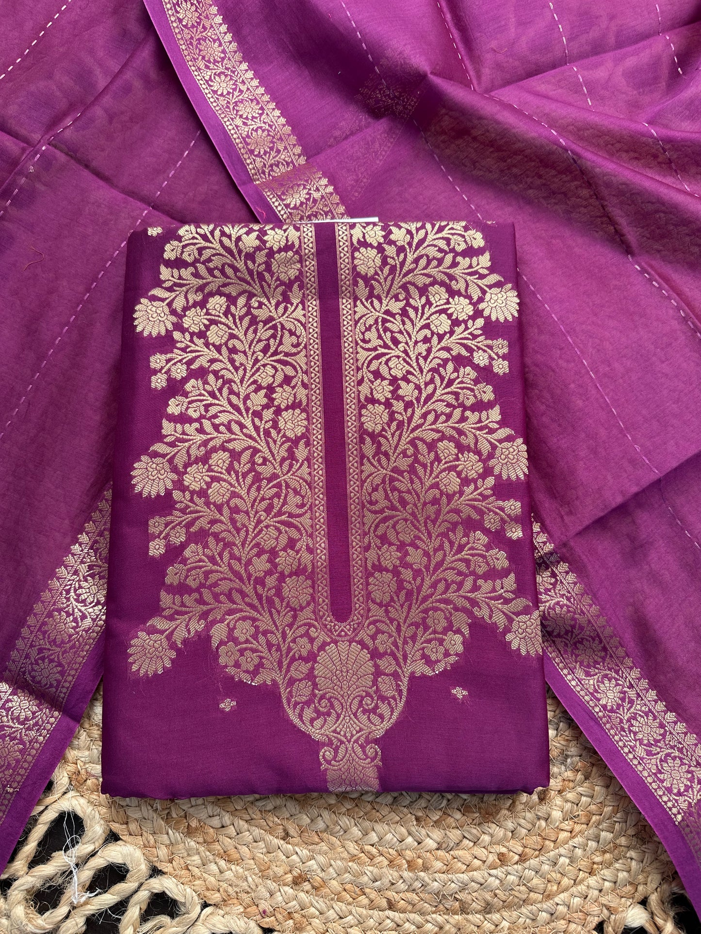 Dark Purple Handloom Chanderi Suit