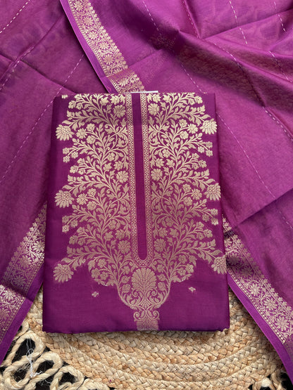 Dark Purple Handloom Chanderi Suit