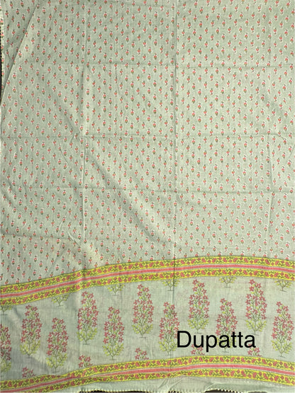 Pista Green  Jaipuri Necktie Cotton 3-Piece Suit