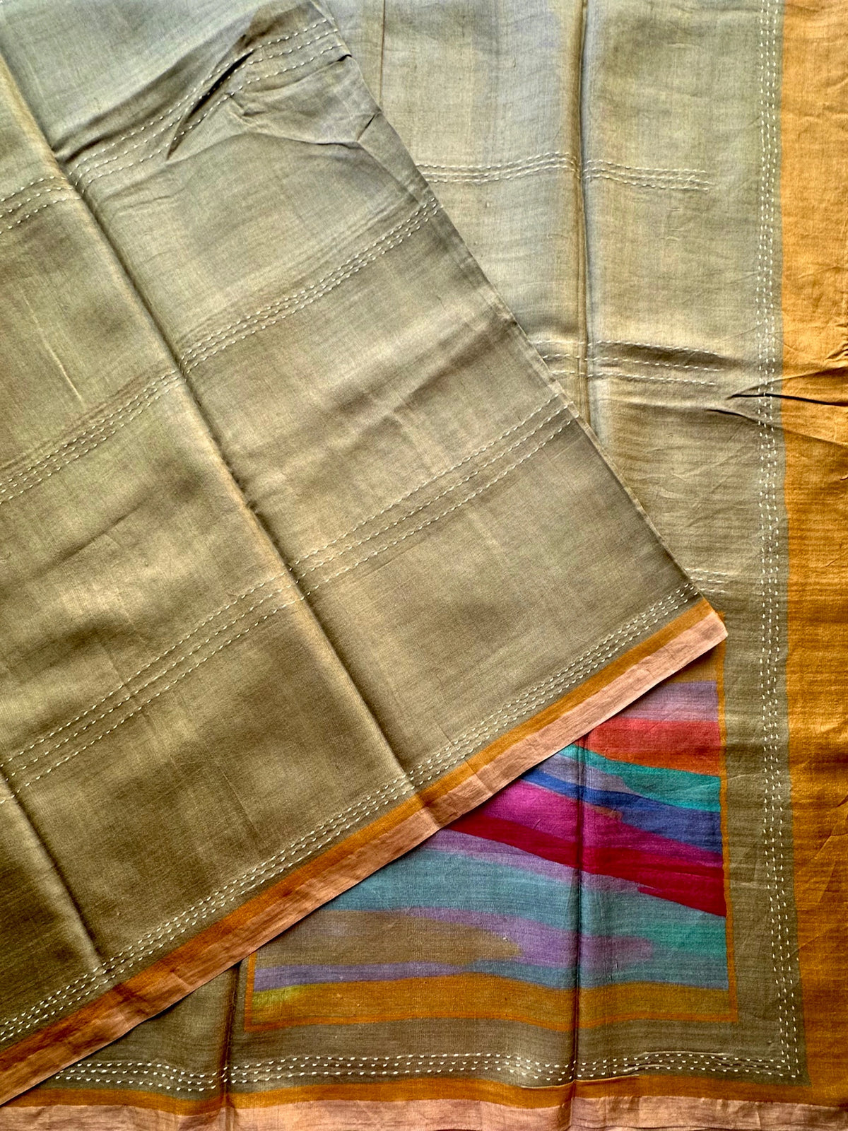 Mehendi Green Pure Tussar Silk Saree