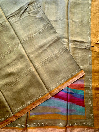 Mehendi Green Pure Tussar Silk Saree