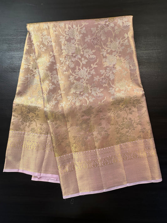 Baby Pink Handloom  Jamawar Pure Tissue Silk Saree