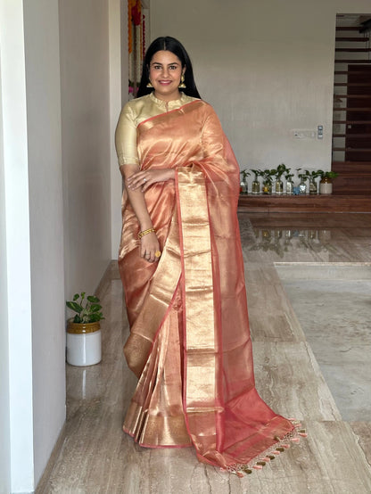 Peach Banarasi Pure Tissue Saree
