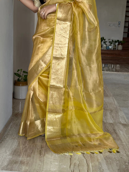 Yellow Banarasi Pure Tissue Saree