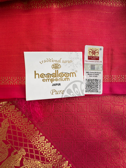 Orange-Rani Handloom Kanjivaram Pure Silk Saree