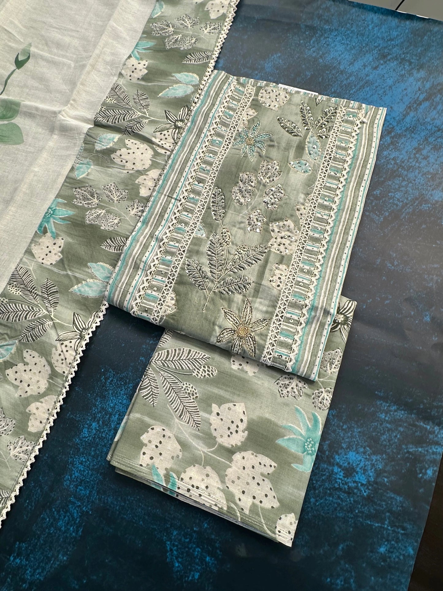 Pista Green Jaipuri Necktie Cotton 3-Piece Suit