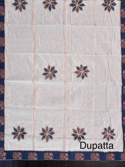 Navy Blue Printed Pure Cotton Suit