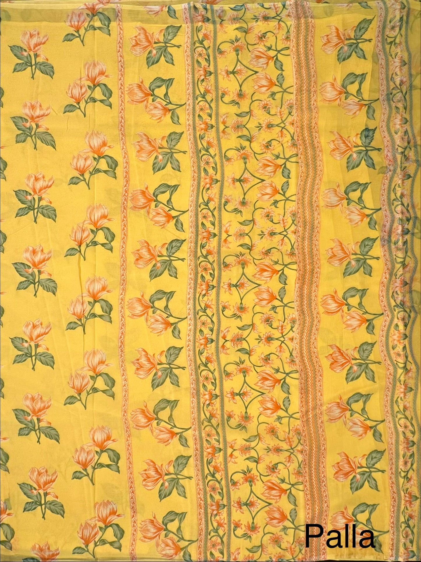 Yellow Floral Print Chiffon Saree