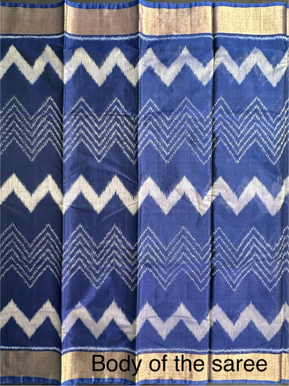 Royal Blue  Ikkat Kosa Cotton Silk Saree
