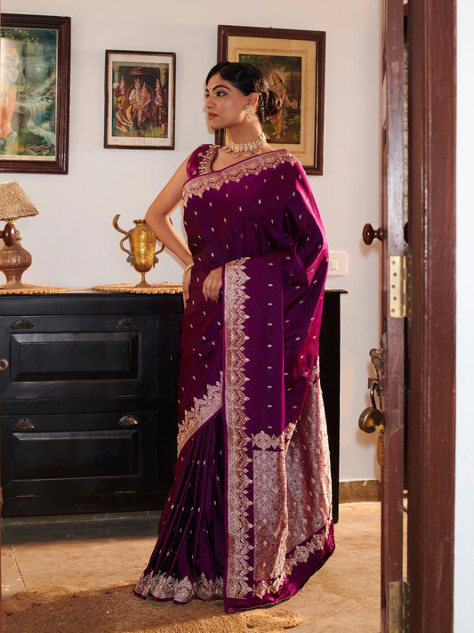 Wine Blended Silk Saree