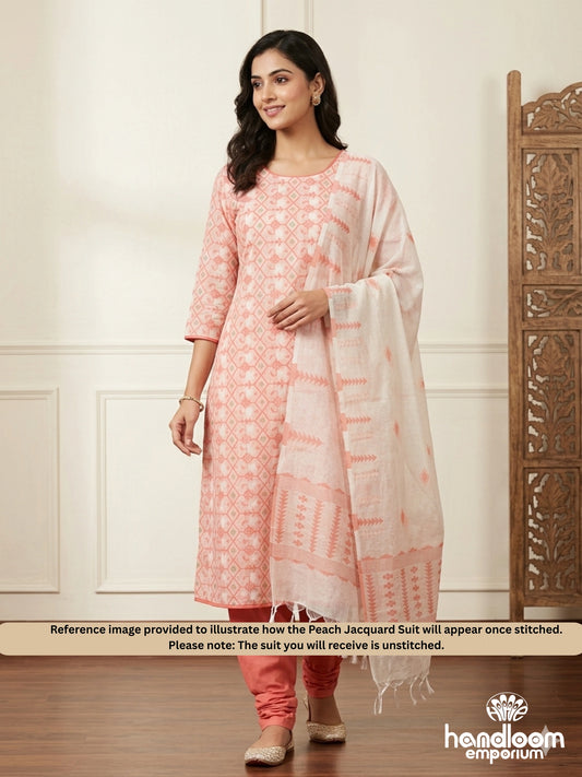 Peach Jacquard Unstitched Cotton Suit
