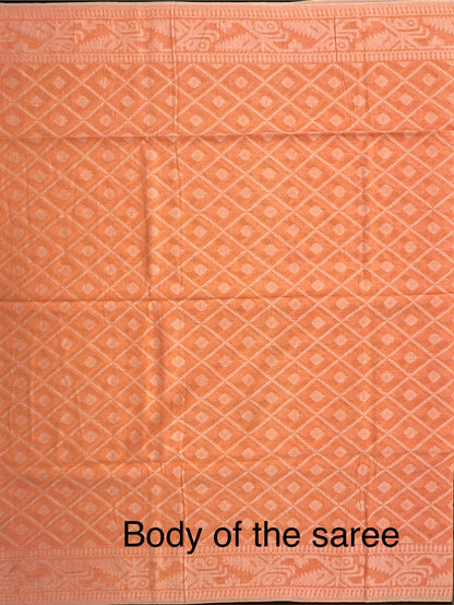 Peach Bengal Pure Cotton Saree