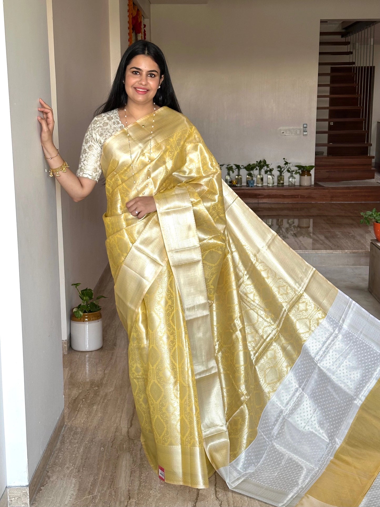 Yellow Saadagi Tissue Saree