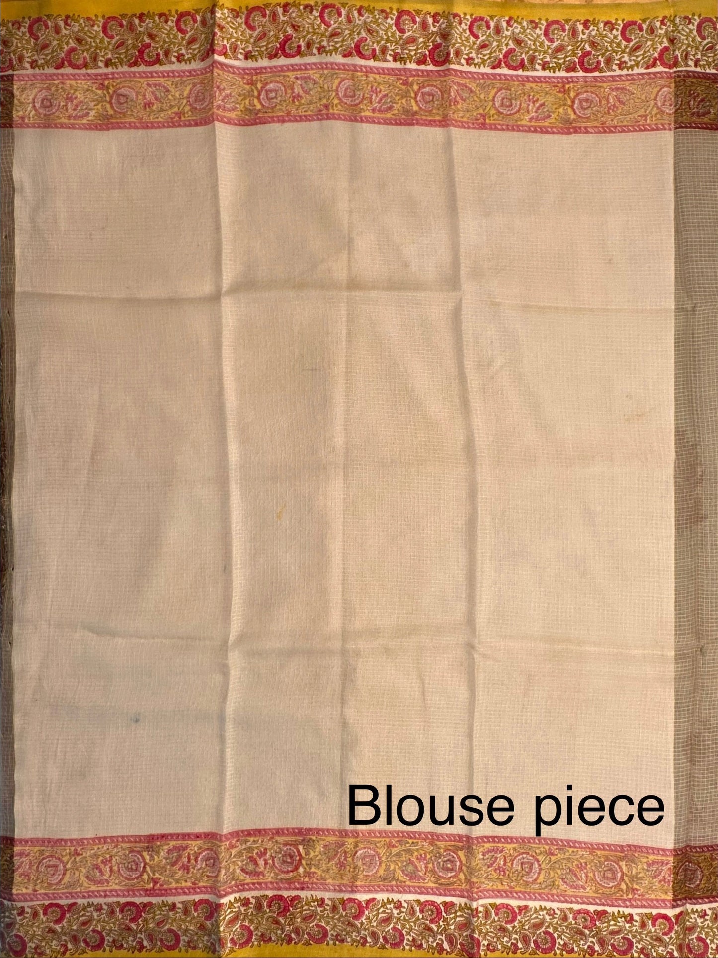 Pale Beige Hand Block-Print Kota Doria Pure Silk Saree