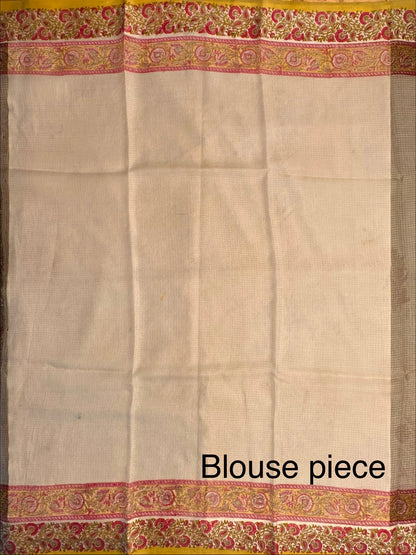 Pale Beige Hand Block-Print Kota Doria Pure Silk Saree