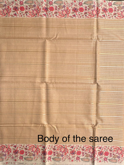 Golden-Beige Printed Art Silk Saree