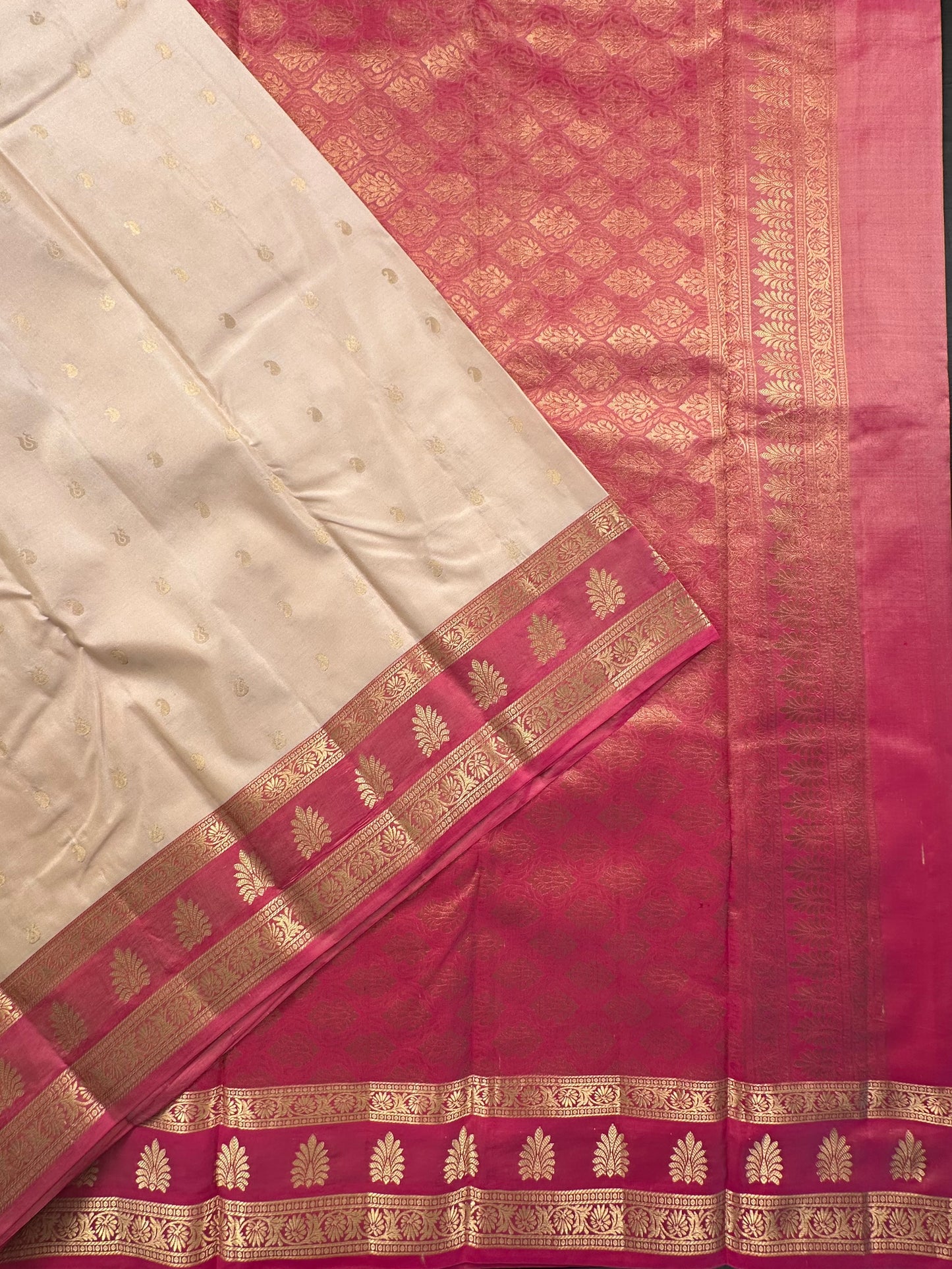 Beige Pondicherry Handloom Pure Silk Saree