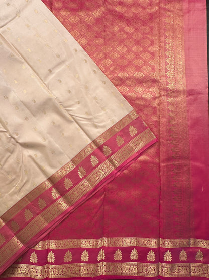 Beige Pondicherry Handloom Pure Silk Saree