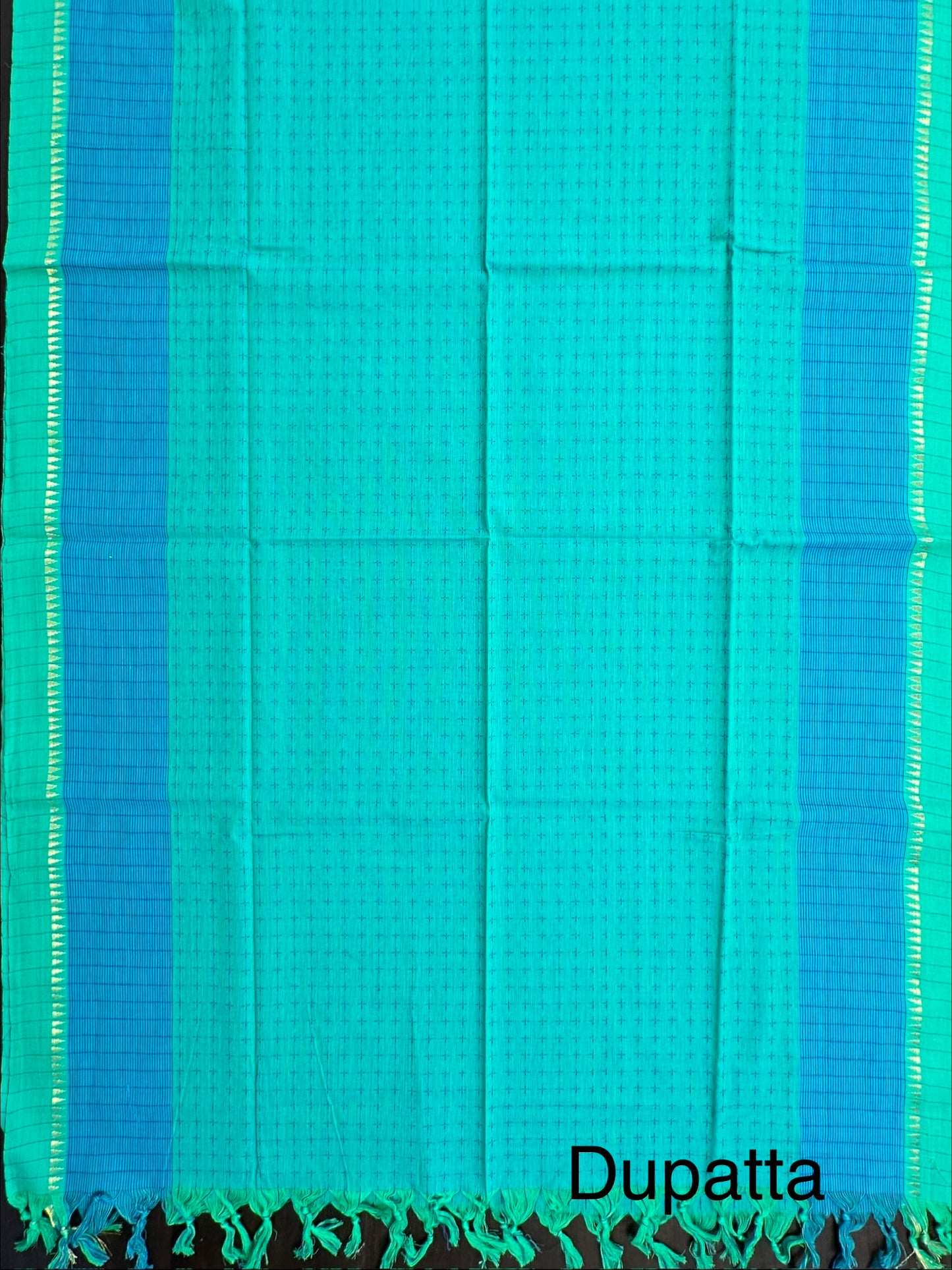 Sea Green Handloom Emboss Cotton 3-Piece Suit