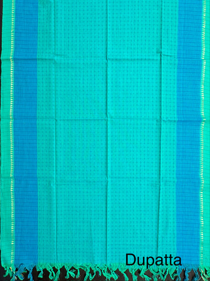 Sea Green Handloom Emboss Cotton 3-Piece Suit
