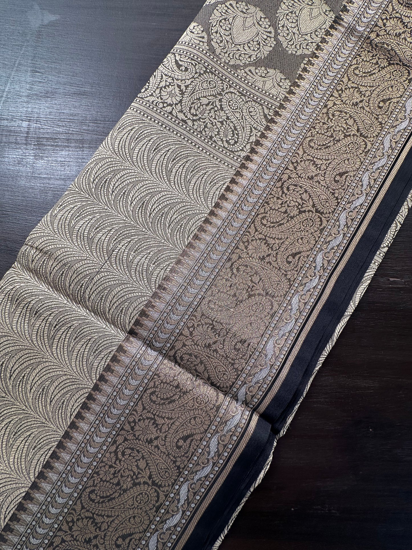 Grey-Black Fancy Tissue Saree