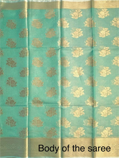 Sea Green Arvita Kota Doria Fancy Cotton Saree