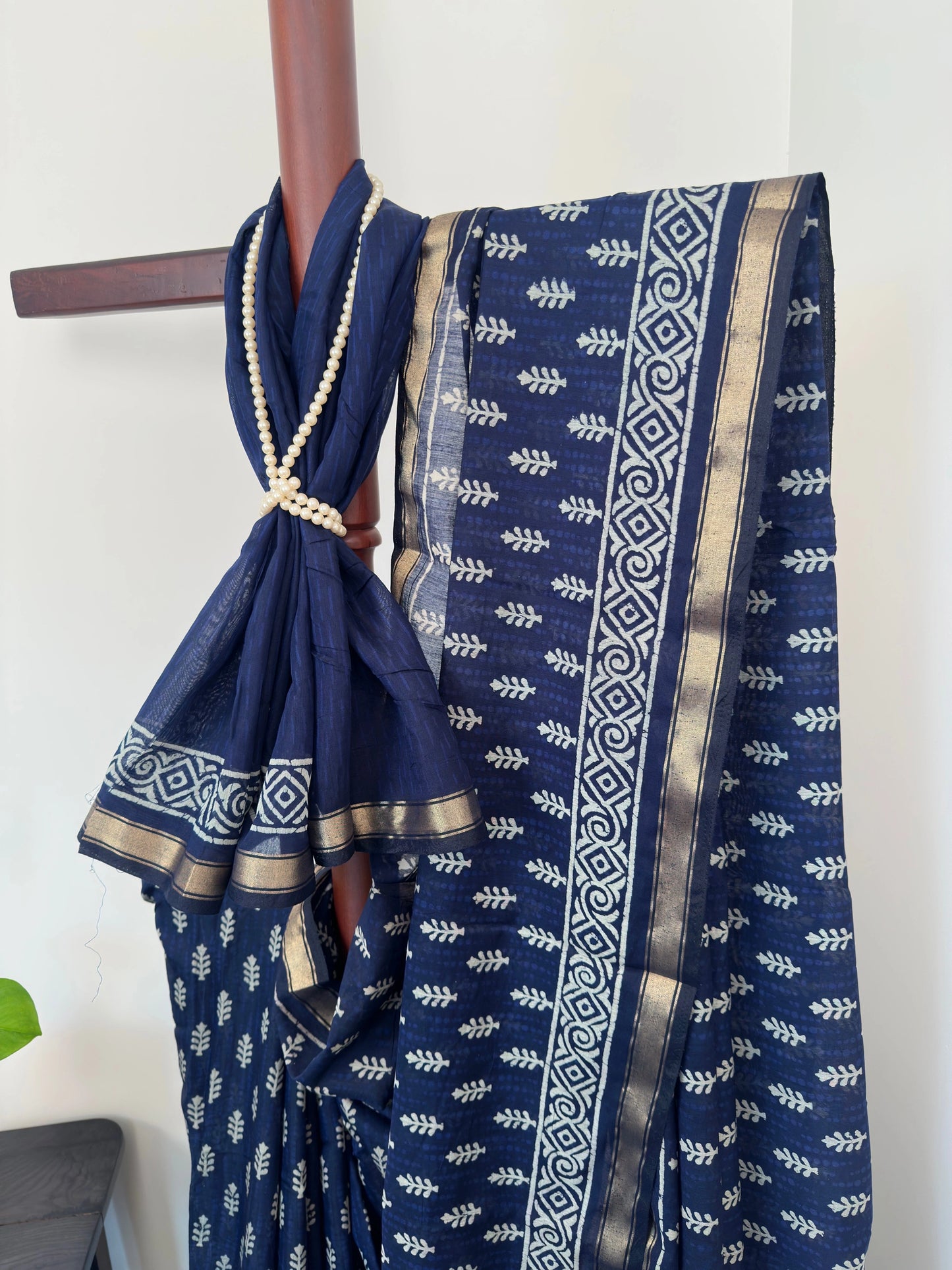 Indigo Blue Printed Cotton Blend Saree